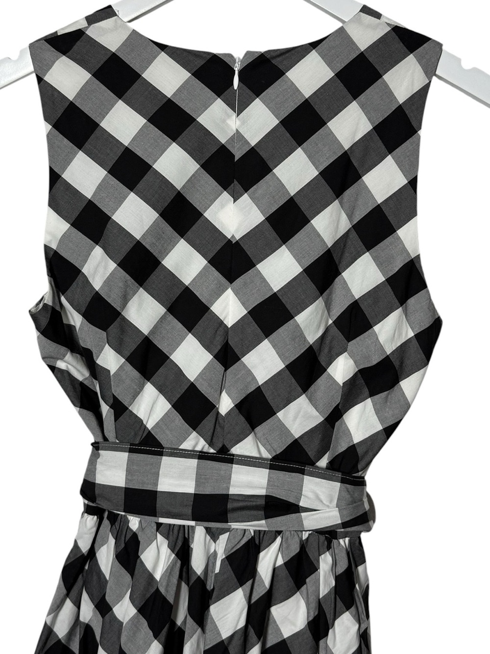 J. Crew Sleeveless Faux Wrap Dress in Gingham Cotton Poplin Size 8 Black White - Picture 8 of 11